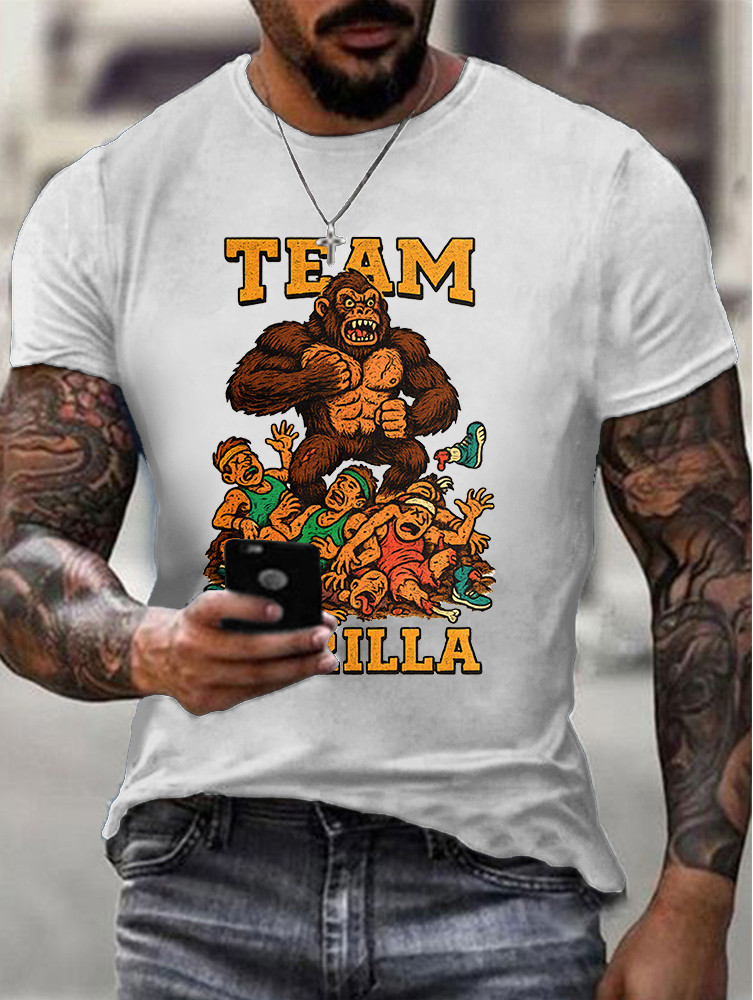 100 Men Vs. 1 Silverback Gorilla In Hand to Hand Combat White Tshirt