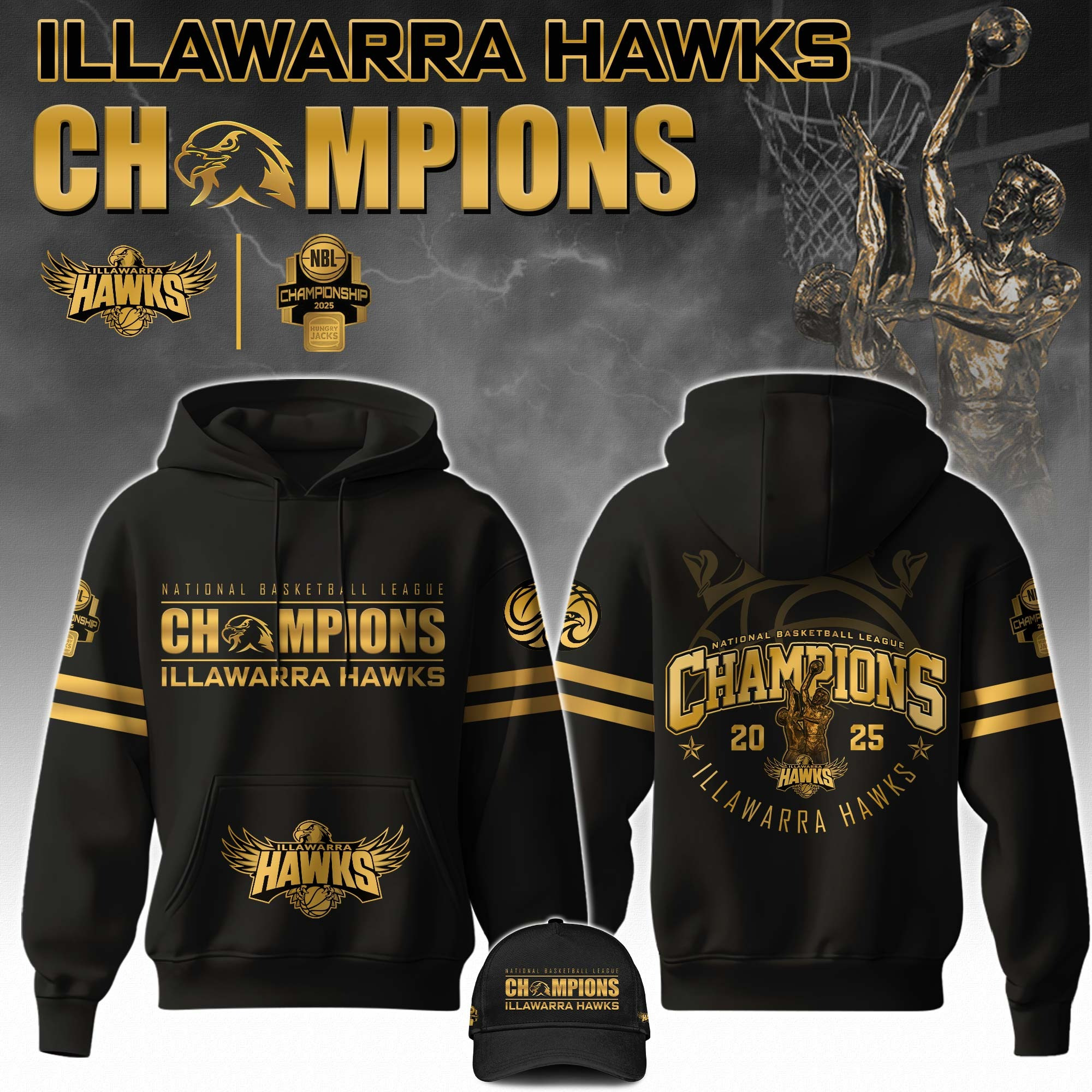 1Illawarra Hawks NBL Champions  Edition Hoodie 2025 Gifts For Basketball Fan