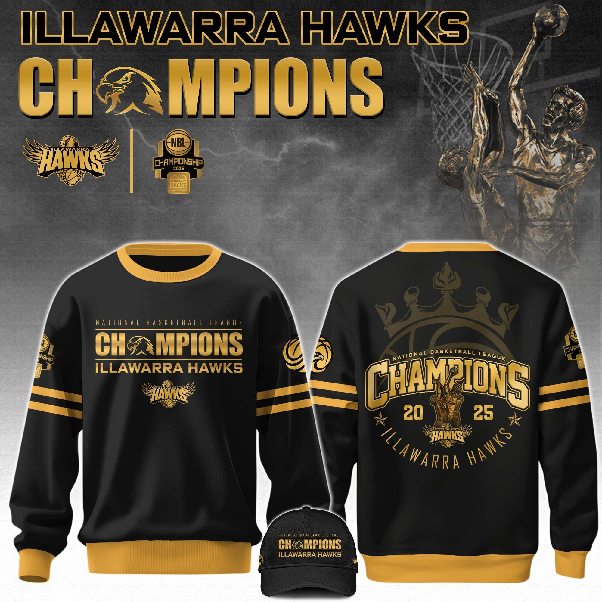 1Illawarra Hawks NBL Champions Sweatshirt 2025 Presents For Basketball Fans