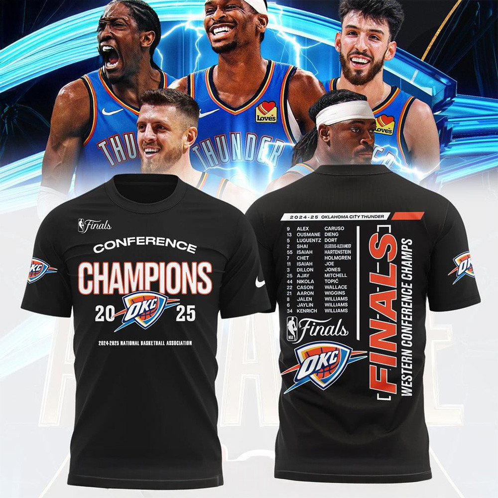 2024 25 Oklahoma City Thunder Finals Western Conference Champs Black Shirt OKC Merch