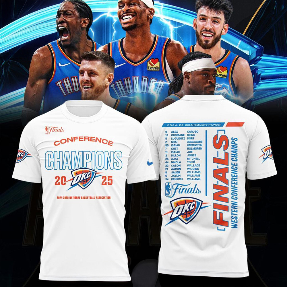 2024 25 Oklahoma City Thunder Finals Western Conference Champs White Shirt OKC Merch