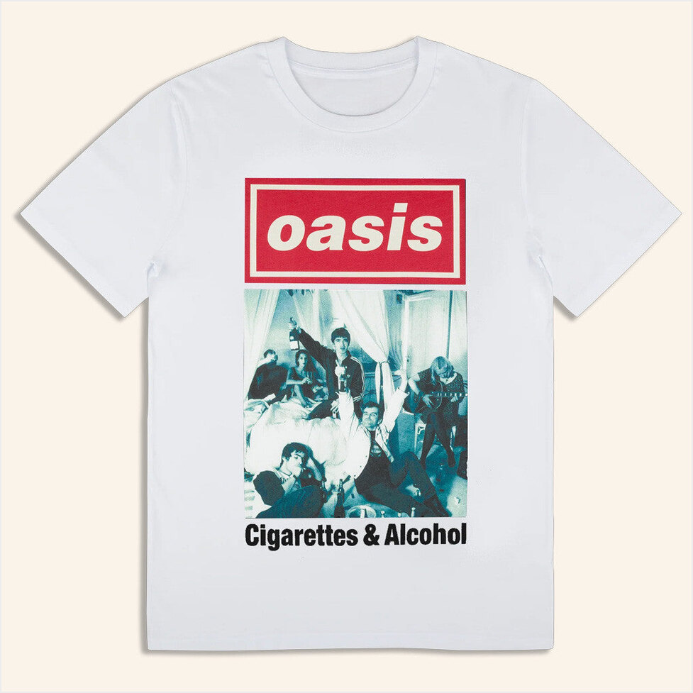 2024 Live 25 Cigarettes And Alcohol Cover T-Shirt Oasis Tour Merch White Gifts For Dad