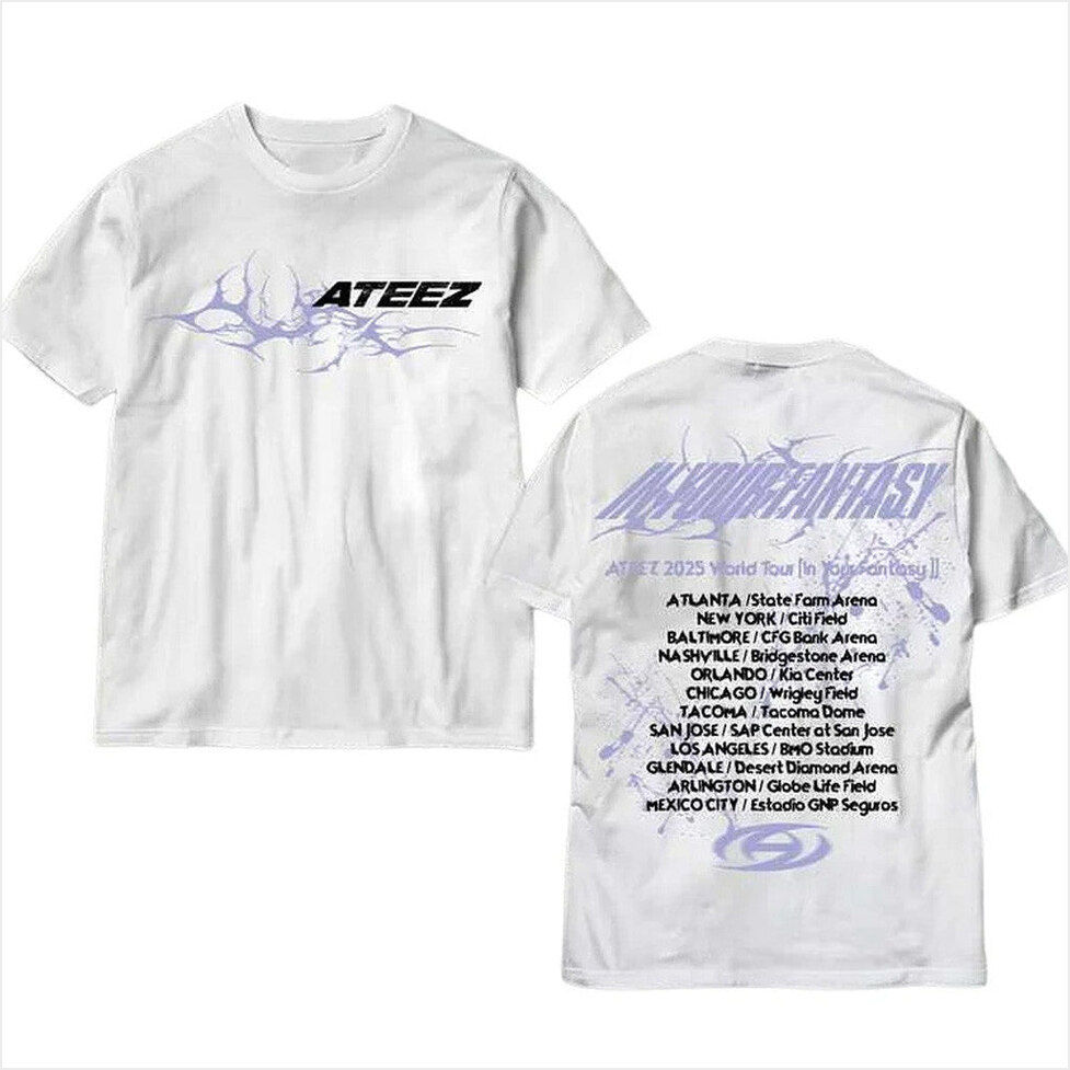 2025 ATEEZ In Your Fantasy World Tour North America Retro T-Shirt Ateez Merch White