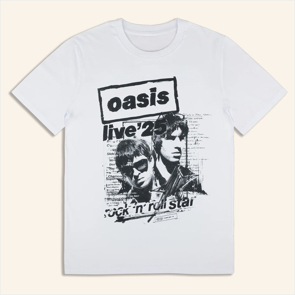 2025 Live 25 Rock N Roll Star T-Shirt Oasis Tour Merch White Birthday Gift Ideas For Boyfriend