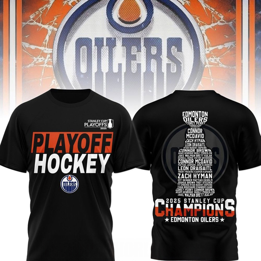 2025 Stanley Cup Champions Edmonton Oilers Black T-Shirt Fathers Day Presents