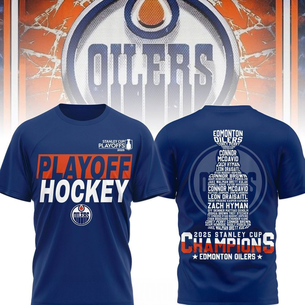 2025 Stanley Cup Champions Edmonton Oilers Blue T-Shirt Fathers Day Presents