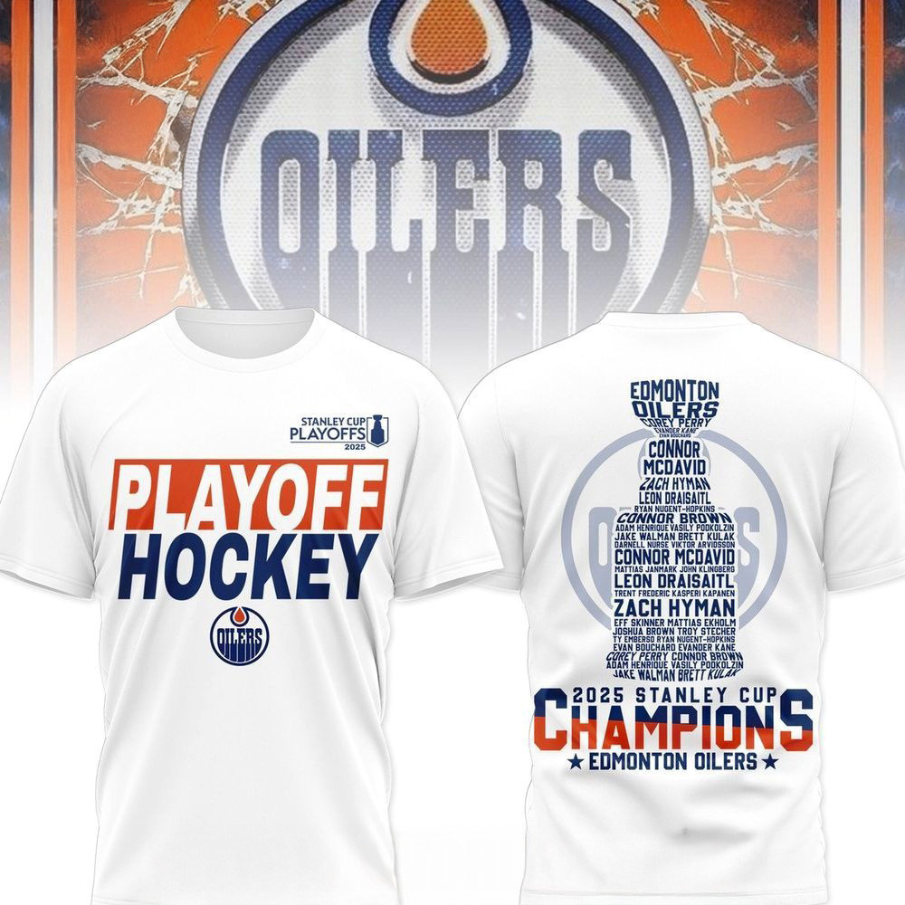 2025 Stanley Cup Champions Edmonton Oilers White T-Shirt Fathers Day Presents