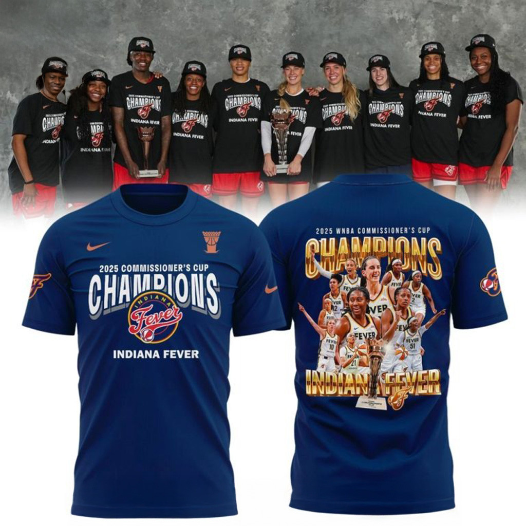 2025 WNBA Commissioners Cup Champions Indiana Fever Blue T-Shirt WNBA Merch Wife Gifts