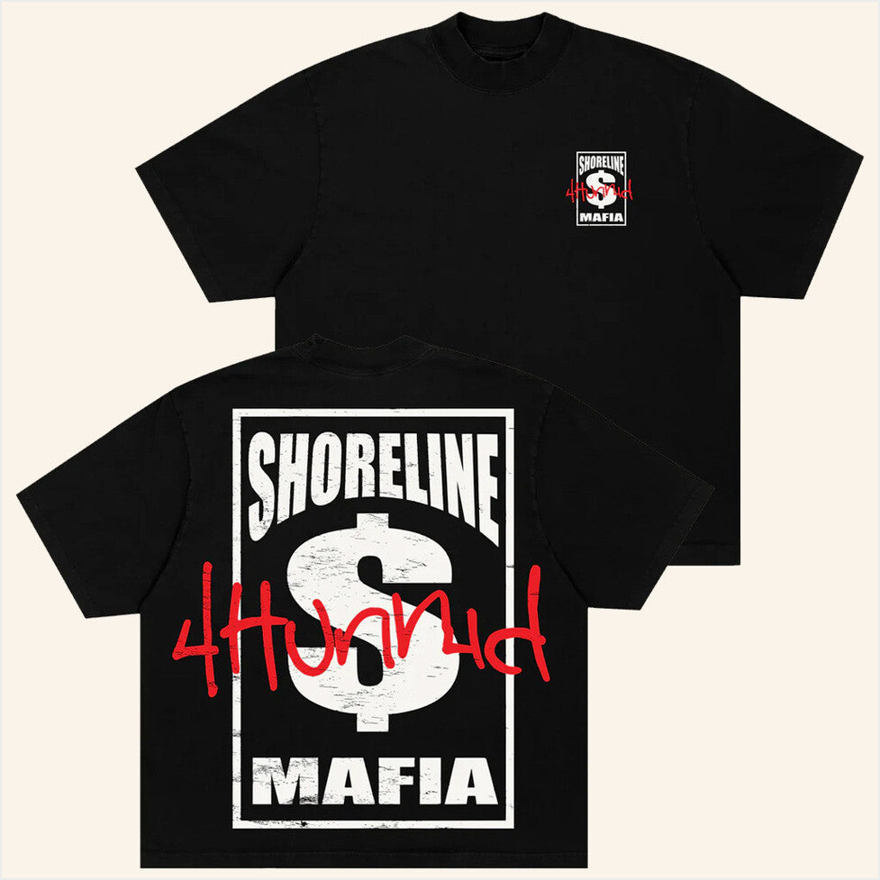 4Hunnid X Shoreline Mafia Cash Money Black T-Shirt 4Hunnid Merch Gift Ideas For Husband