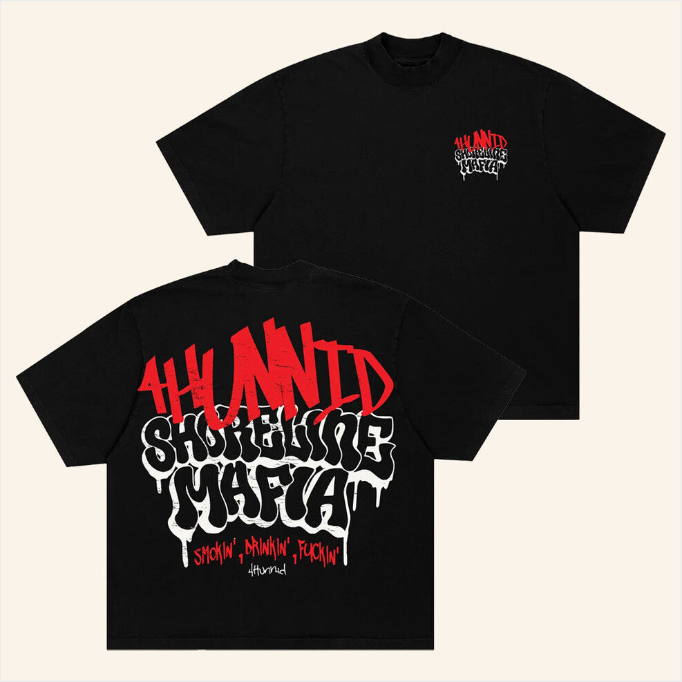 4Hunnid X Shoreline Mafia Hollywood T-Shirt 4Hunnid Merch Birthday Gift Ideas