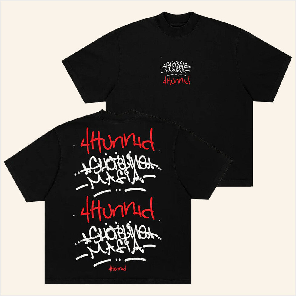 4Hunnid X Shoreline Mafia Tagger Black T-Shirt 4Hunnid Merch Birthday Gift Ideas For Him