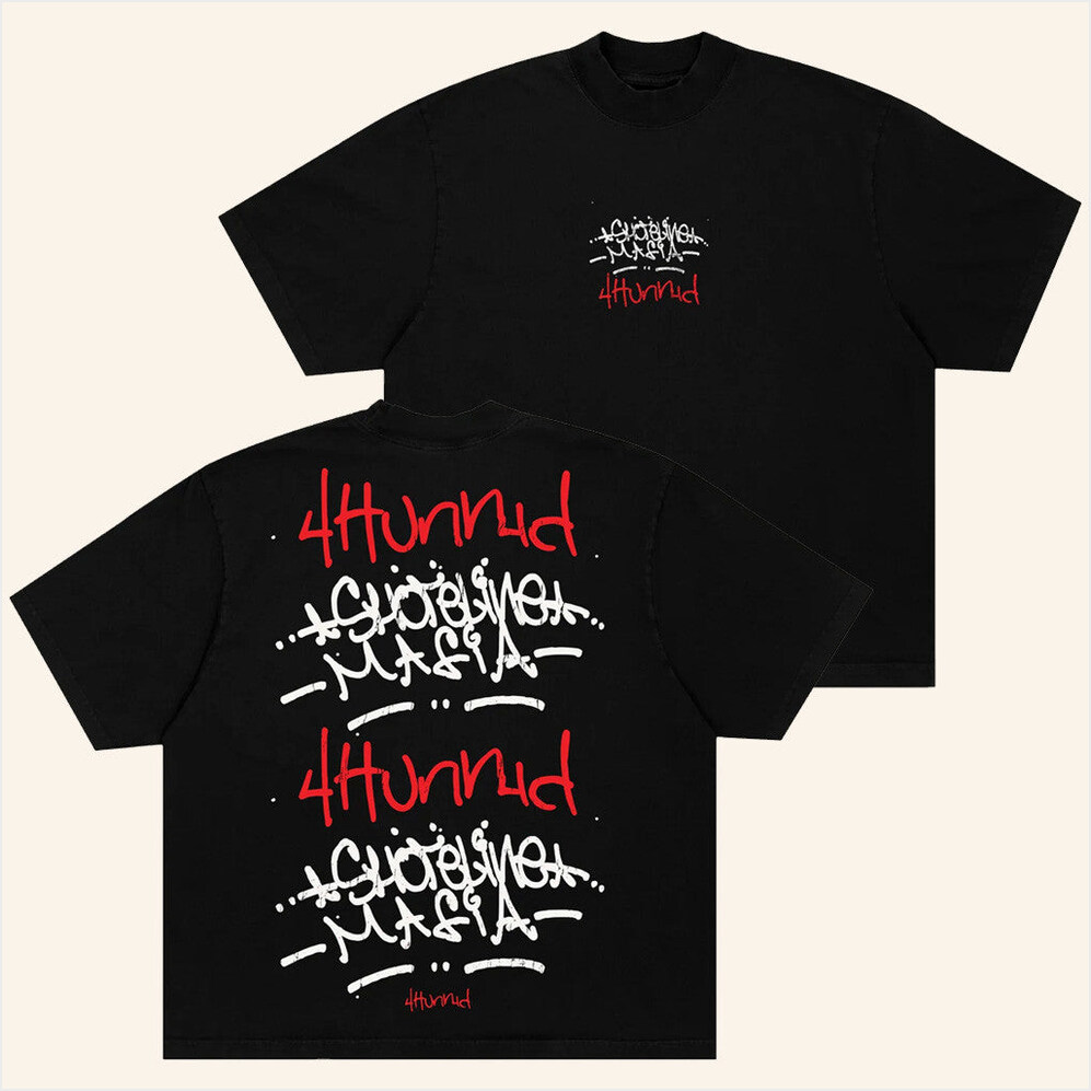 4Hunnid X Shoreline Mafia Tagger Black T-Shirt 4Hunnid Merch Birthday Gifts For Besties