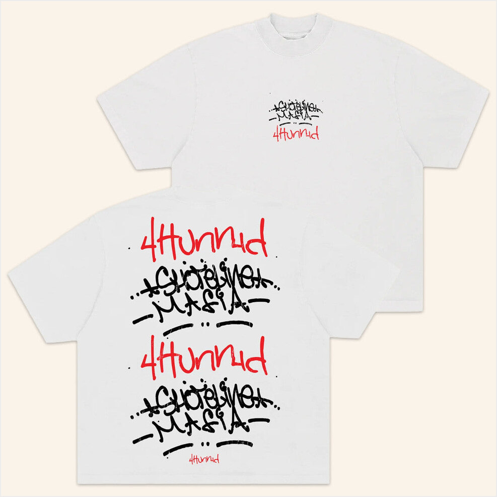 4Hunnid X Shoreline Mafia Tagger White T-Shirt 4Hunnid Merch Birthday Gifts For Boyfriend