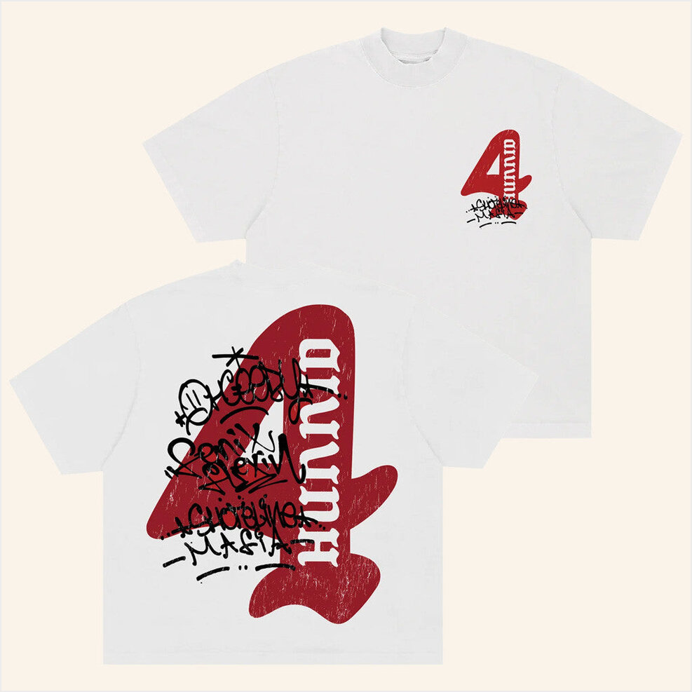 4Hunnid X Shoreline Mafia White T-Shirt 4Hunnid Merch Birthday Gift Ideas For Husband