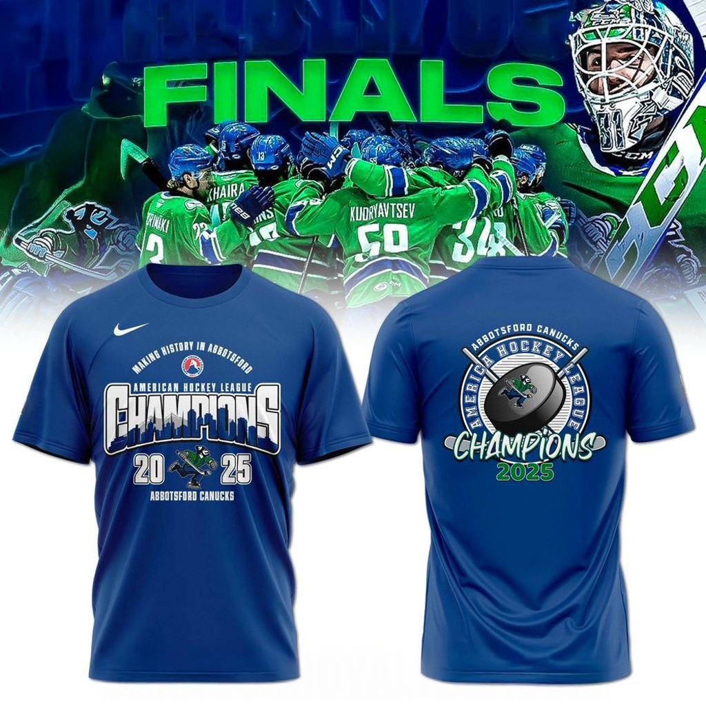 Abbotsford Canucks 2025 AHL Champions Blue T-Shirt Abbotsford Canucks Merch Gifts For Fans