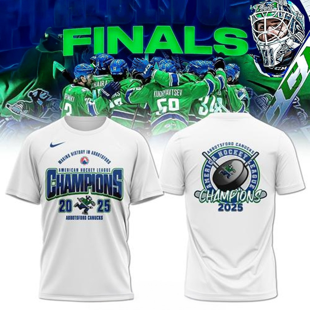 Abbotsford Canucks 2025 AHL Champions White T-Shirt Abbotsford Canucks Merch Fans Gifts