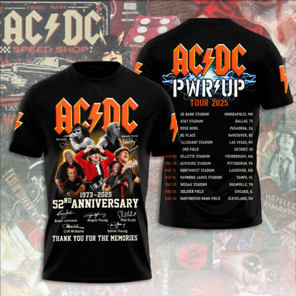 AC DC Pwr Up Tour 2025 1973 2025 52nd Anniversary T-Shirt Fans Gift Ideas