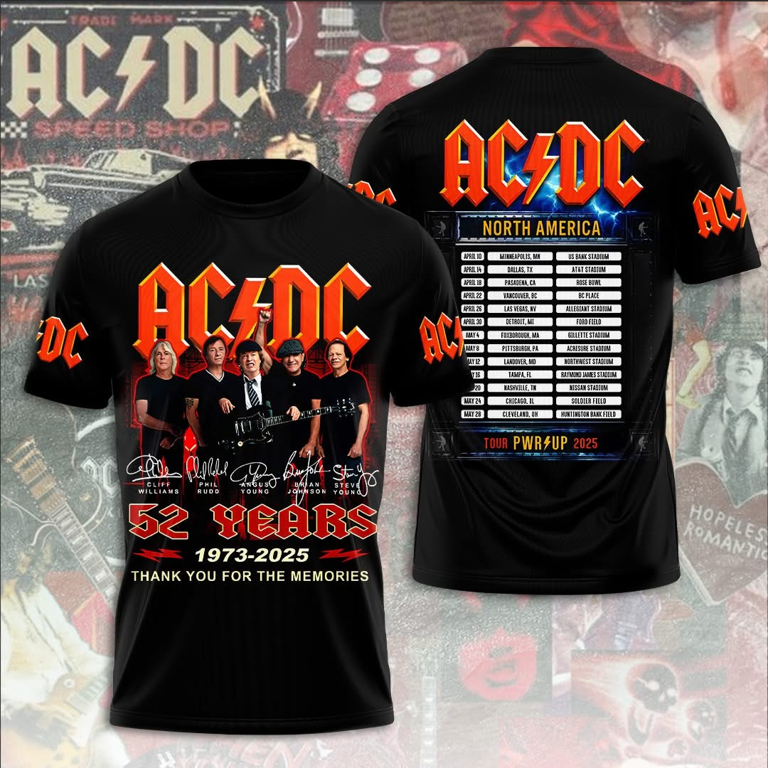 ACDC 52 Years 1973 2025 Thank You For The Memories Shirt Gifts For Music Lovers