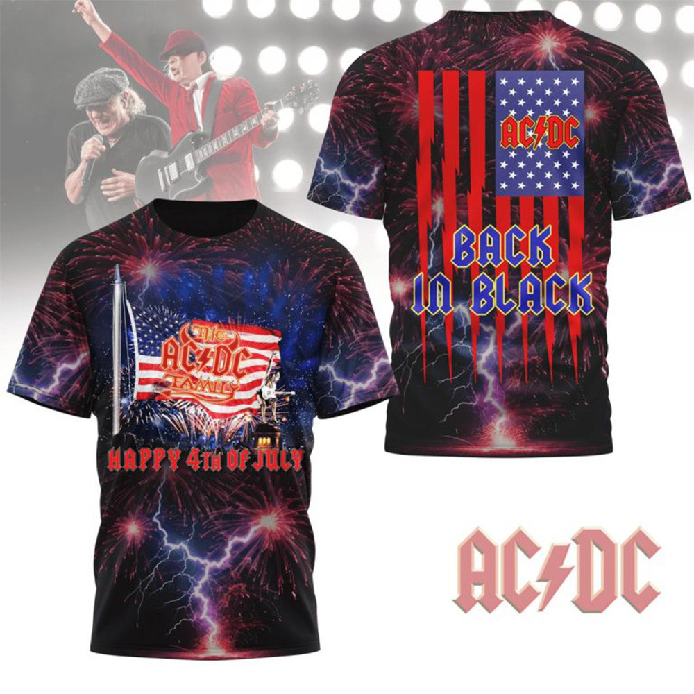 ACDC Happy 4th Of July Back In Black T-Shirt ACDC Merch Fathers Day Gifts
