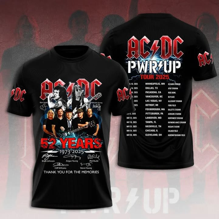 ACDC PWR UP Tour 2025 Shirt 52 Years Thank You For The Memories ACDC Merch