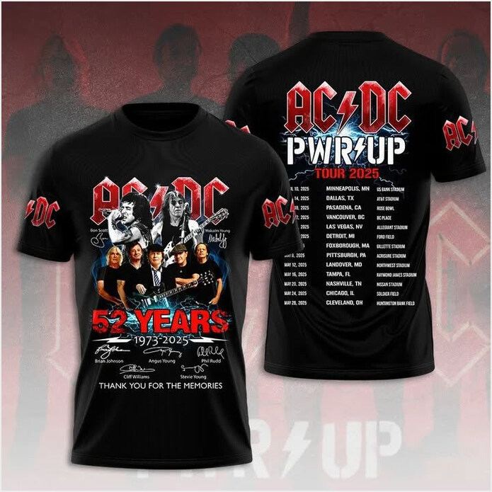 ACDC PWR UP Tour 2025 Shirt 52 Years Thank You For The Memories ACDC Merch Birthday Gift Ideas