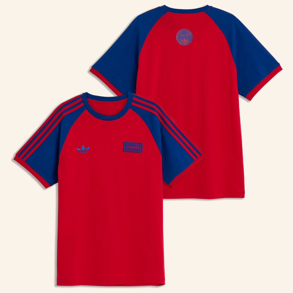 Adidas Oasis Merch 2025 Tour Shirt Live 25 Adidas 3 Stripes T-Shirt Clear Scarlet Royal