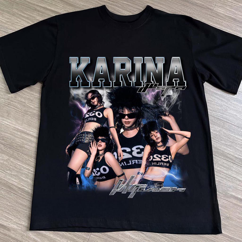 Aespa Karina Style Bootleg Shirt Aespa Whiplash Shirt AESPA Synk Parallel Line Tour T-Shirt