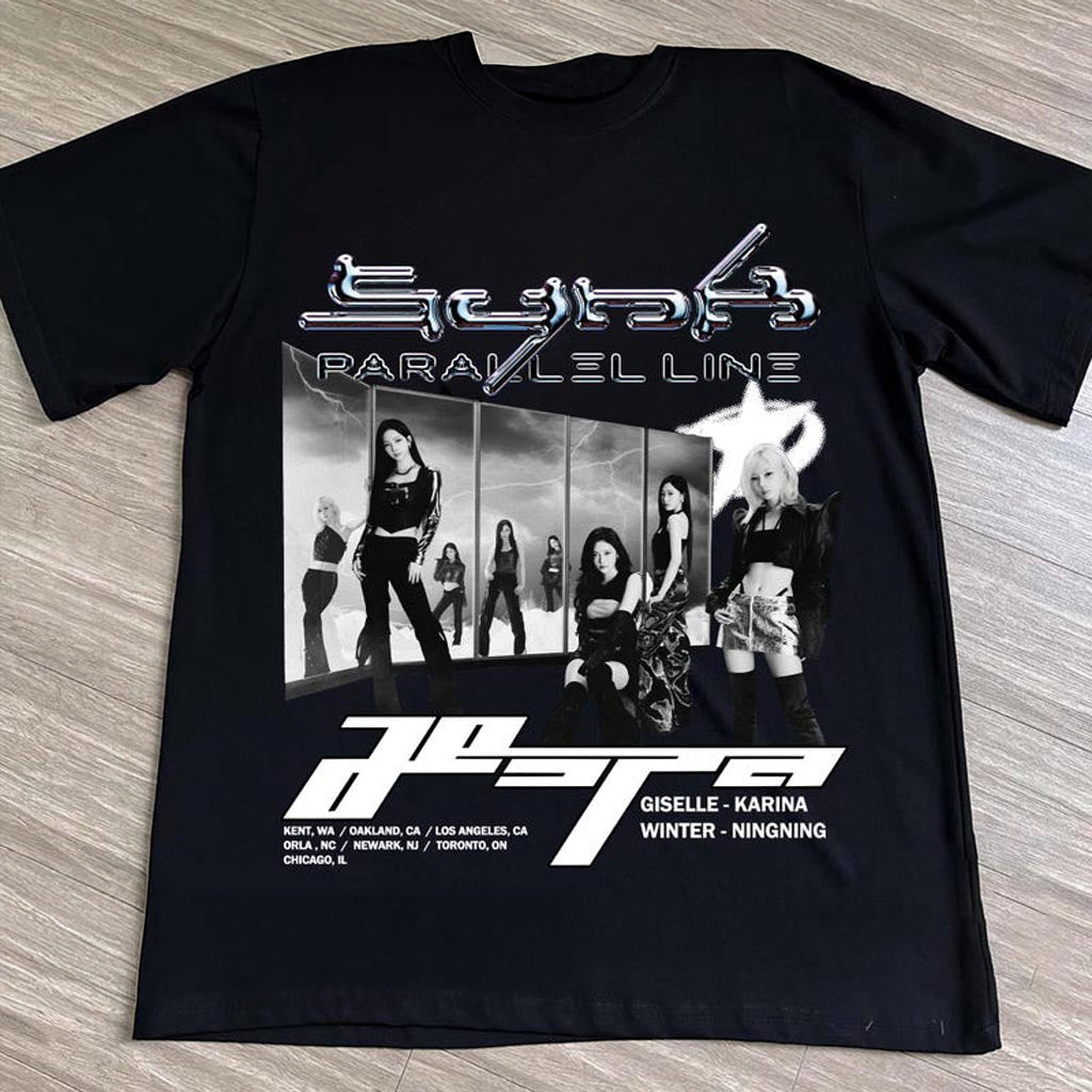 AESPA Synk Parallel Line Tour T-Shirt 2024 Aespa Live Tour In US Shirt Fan Clothing