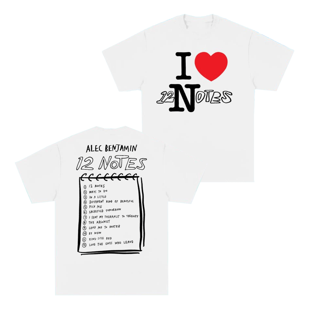 Alec Benjamin Merch 12 Notes White T-Shirt Fathers Day Gifts Music Lover