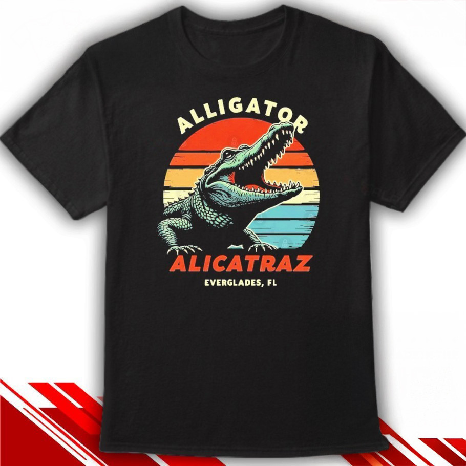 Alligator Alcatraz Retro T-Shirt Everglades Florida Parody Shirt Gift Ideas For Husband