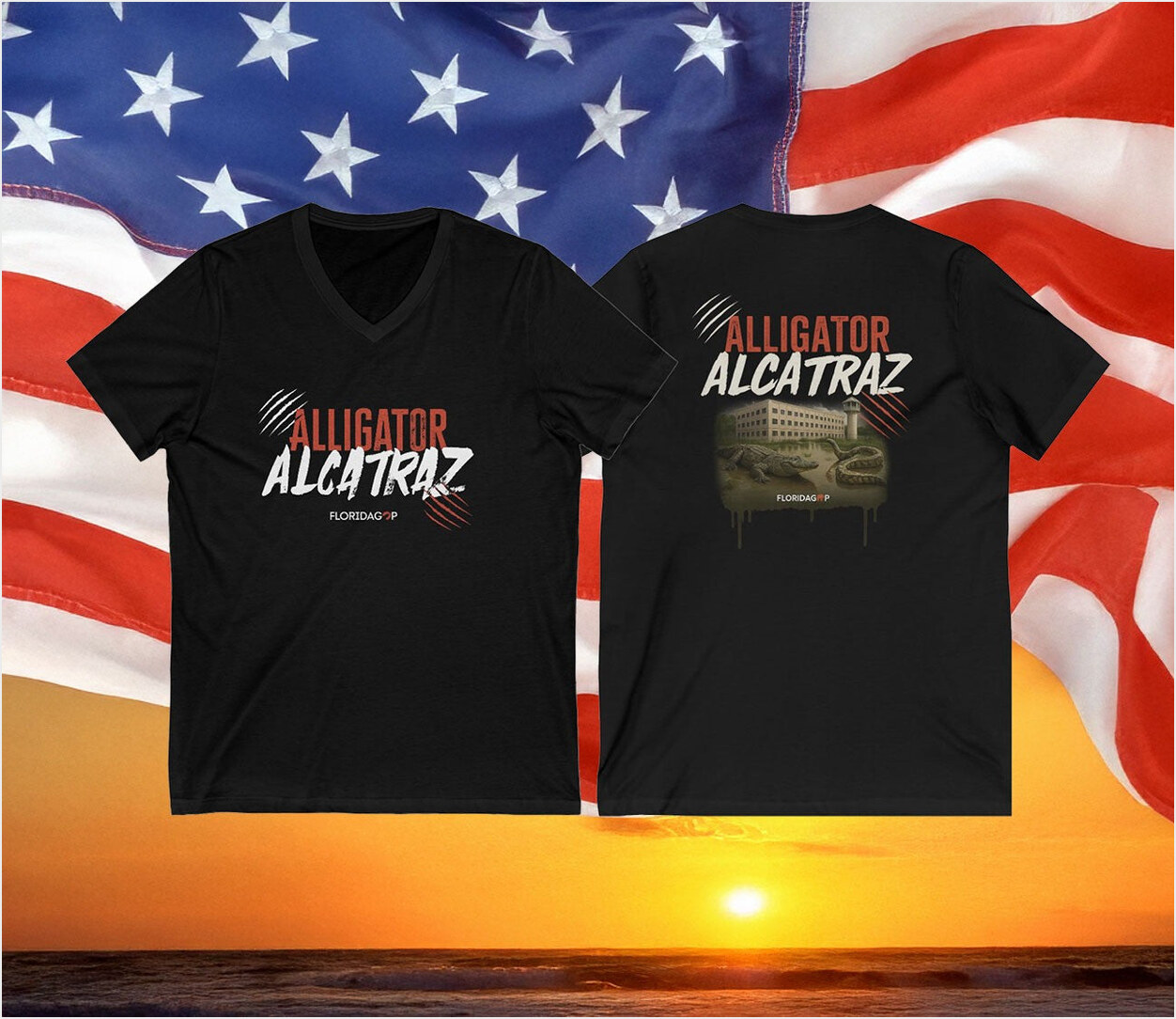 Alligator Alcatraz V-neck Shirt Official Alligator Alcatraz Merch Gifts For Besties Florida GOP Store