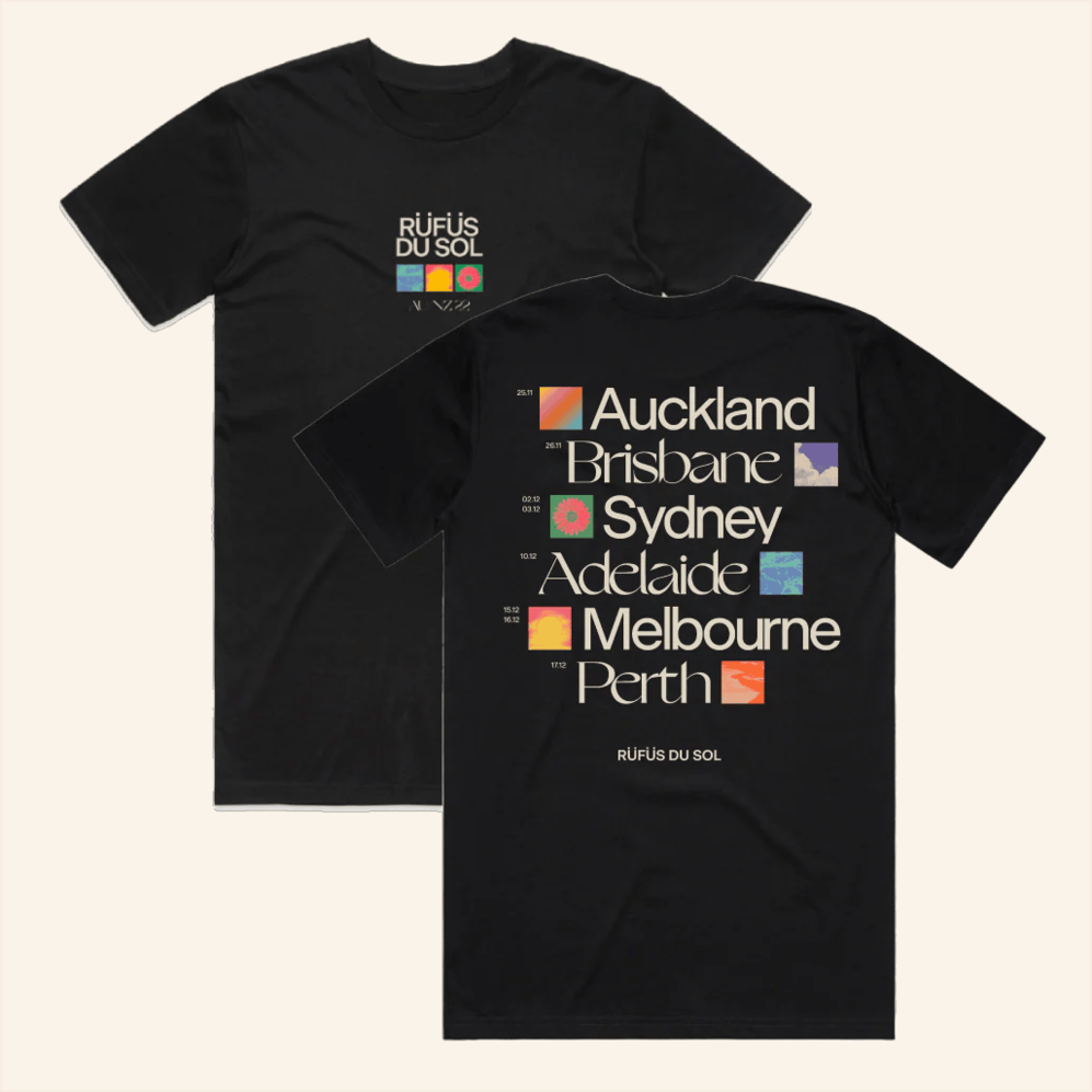 ANZ Cities Tour Black T-Shirt Rufus Du Sol Merch Birthday Gifts For Band Fans Gifts For BFF