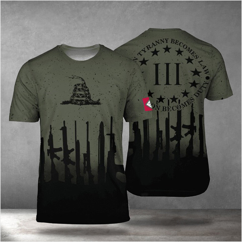 Arkansas Patriots When Tyranny Becomes Law T-Shirt Gun Lover Dont Tread On Me Snake Clothing