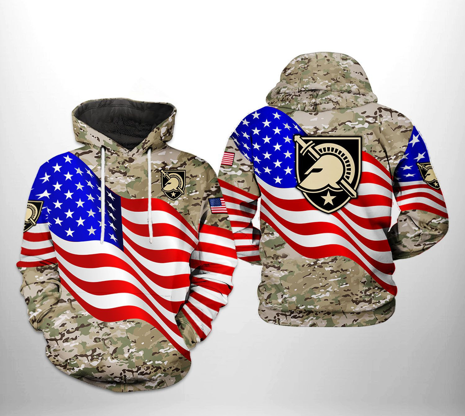 Army Black Knights NCAA US Flag Camo Veteran Hoodie  Zip Hoodie