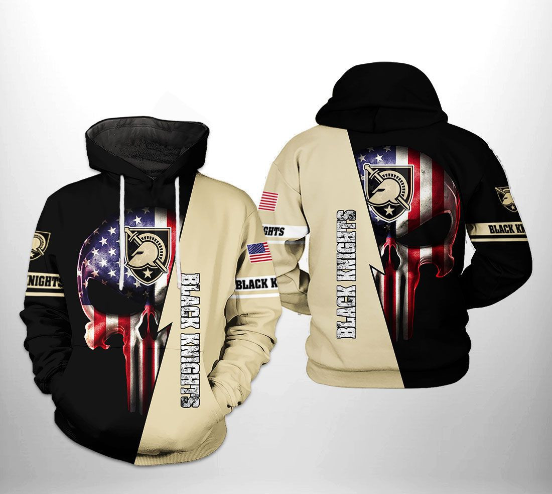 Army Black Knights NCAA US Flag Skull Hoodie  Zip Hoodie