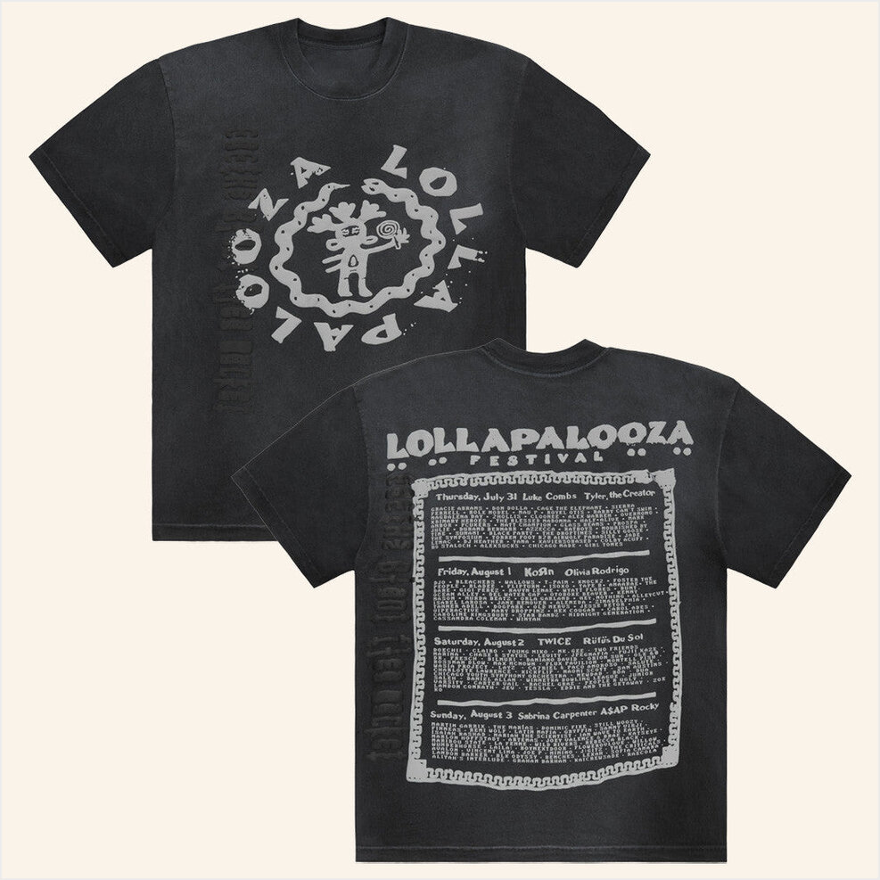 Artist 2025 Lollapalooza x Cactus Plant Flea Market Black T-Shirt Lollapalooza Merch