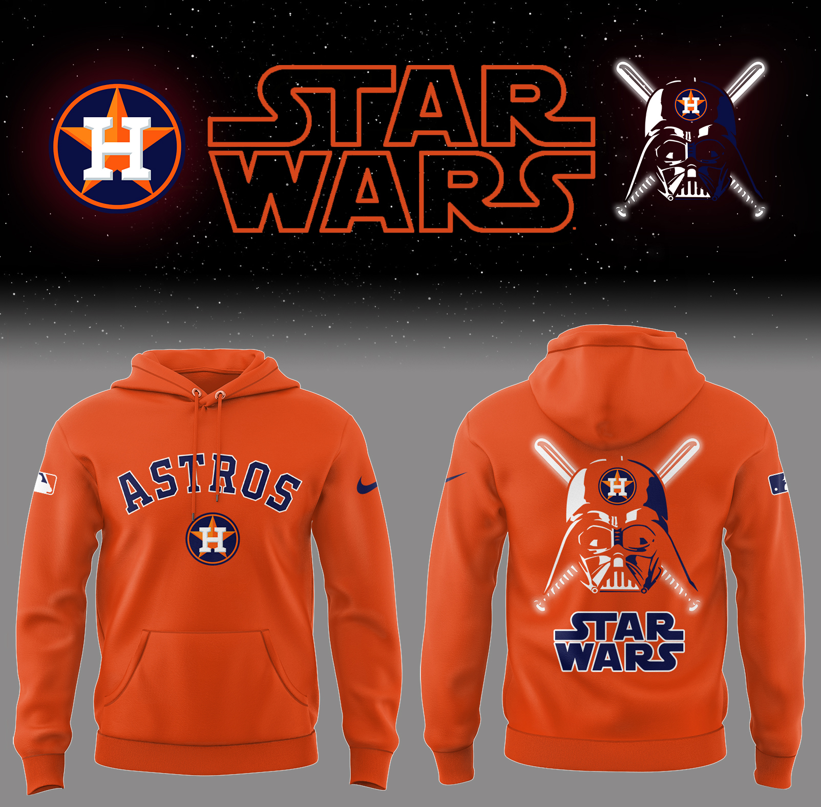 Astros Baseball 2025 Astros x Star Wars 2025 Orange Hoodie Gift Ideas For Baseball Players