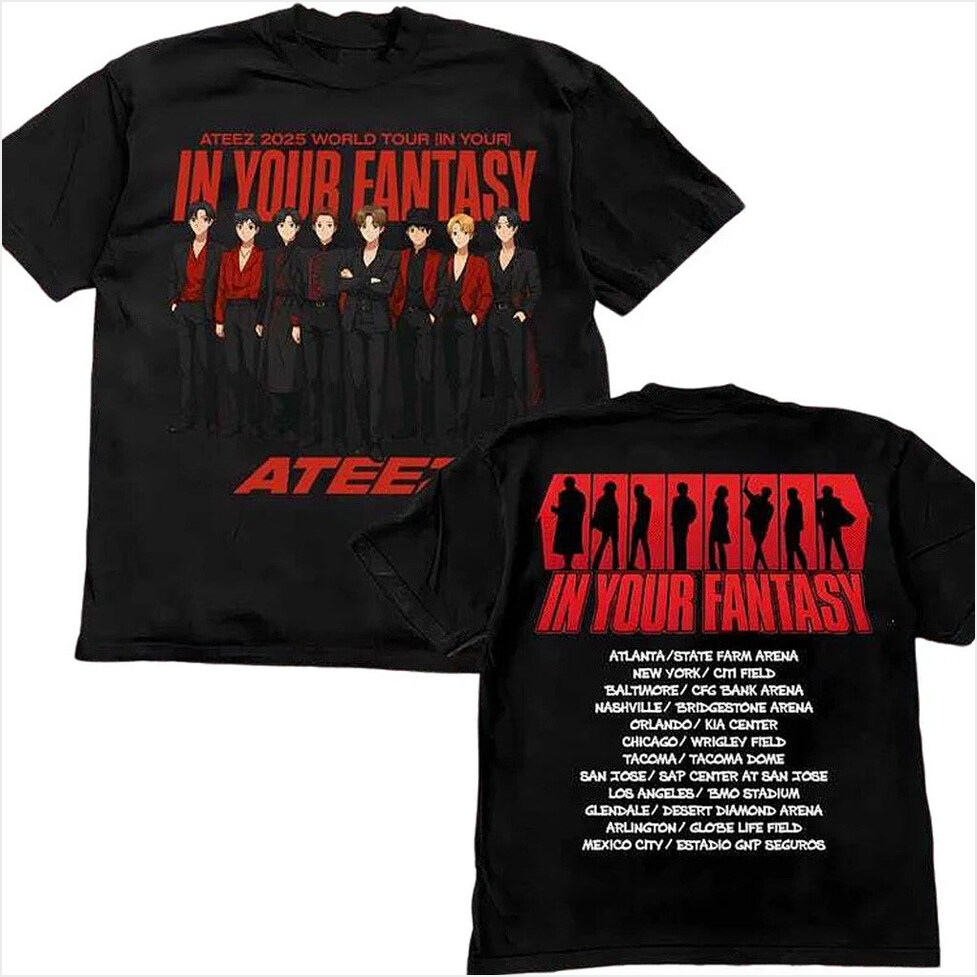 Ateez 2025 World Tour in Your Fantasy Cartoon Cute T-Shirt Ateez Merch Birthday Gifts For Fans