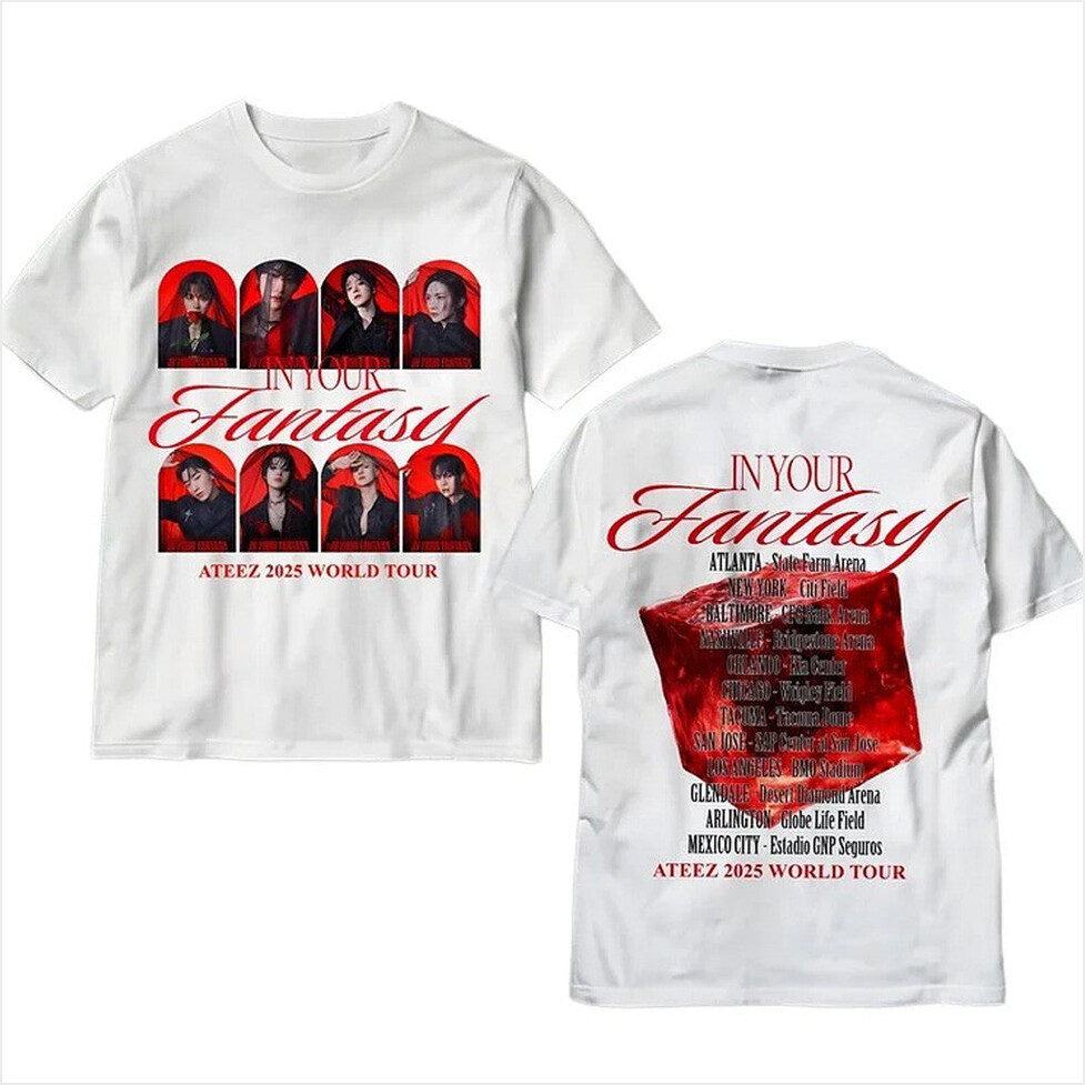 Ateez 2025 World US Tour In Your Fantasy Concept Photo T-Shirt Ateez Merch White Fans Gift
