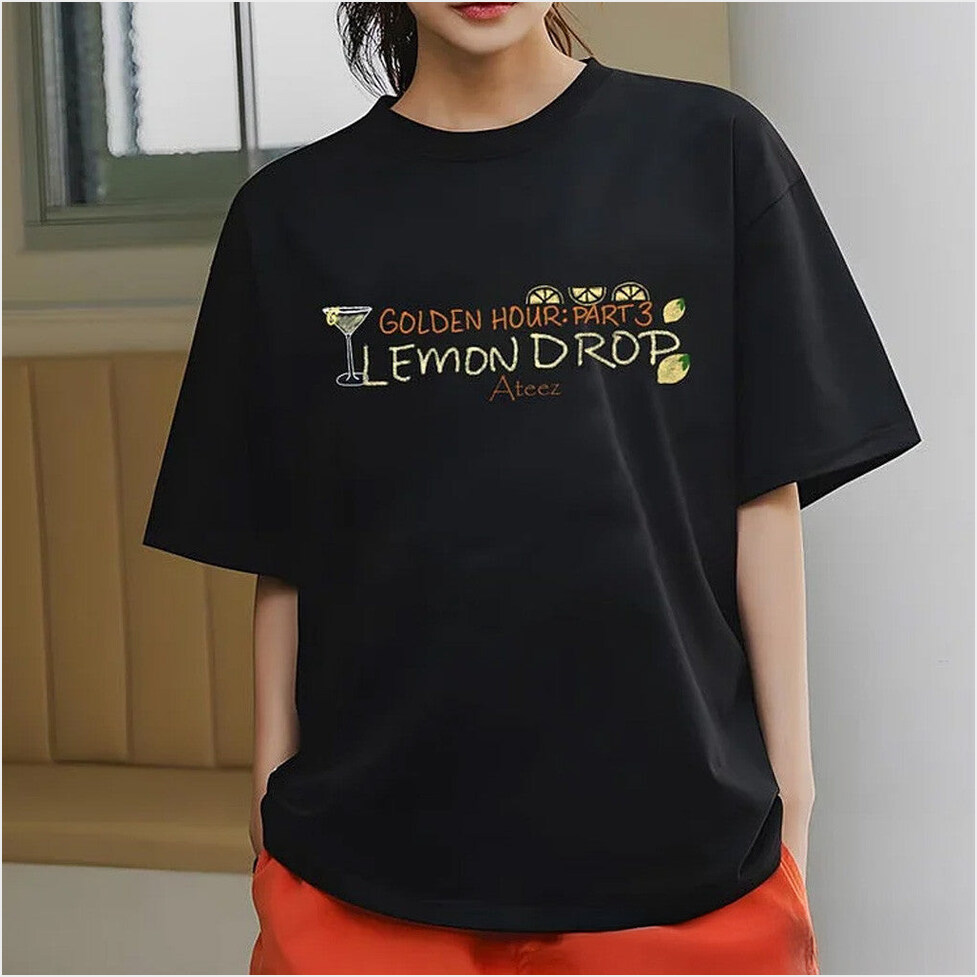 Ateez Golden Hour Part 3 Lemon Drop Simple T-Shirt Ateez Merch Black Fans Birthday Gift