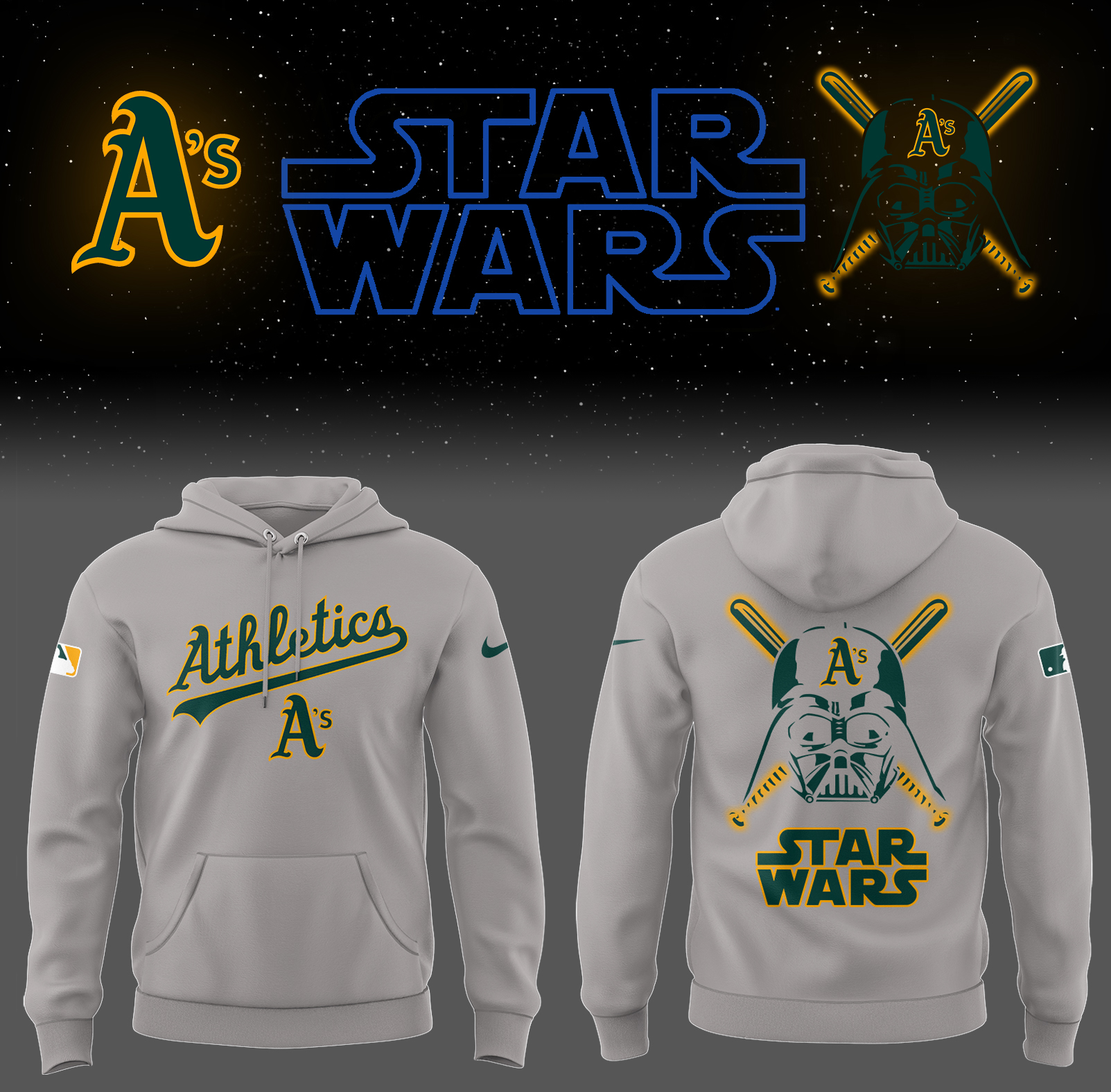 Athletics Baseball 2025 Athletics x Star Wars Grey Hoodie Baseball Coach Gift Ideas