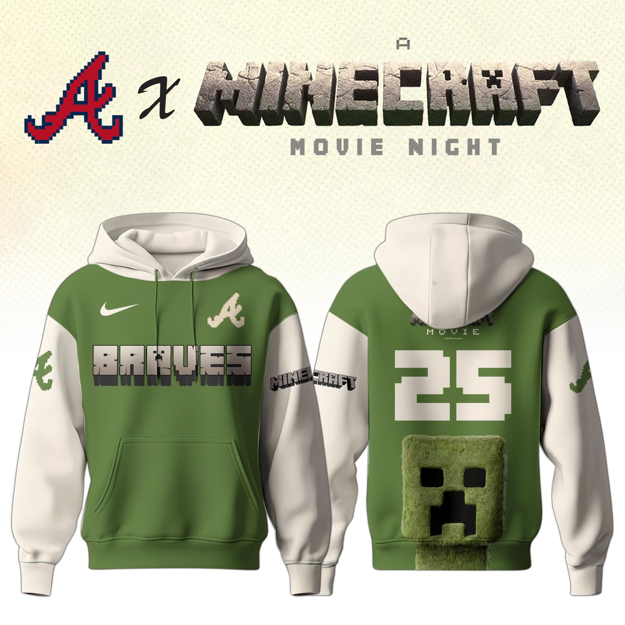 Atlanta Braves MLB x A MINECRAFT MOVIE Night Hoodie Unique Gifts Baseball Fans