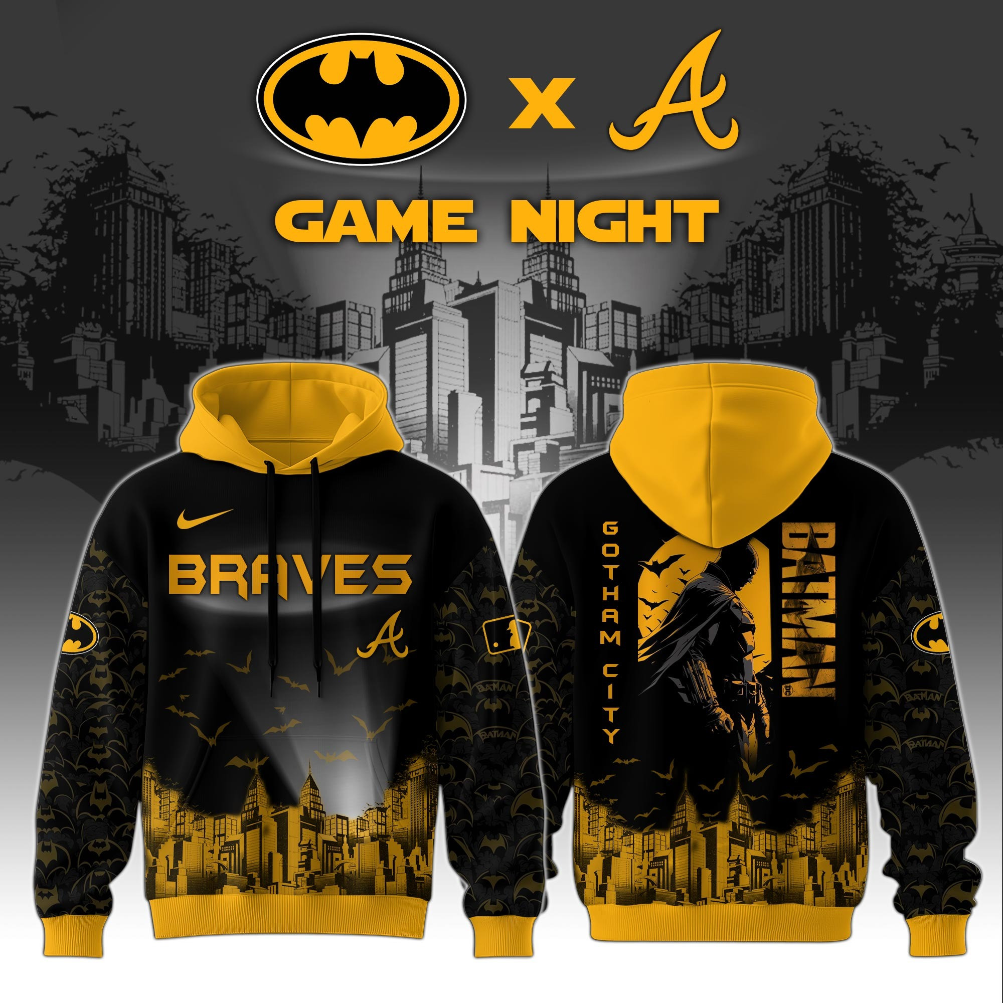 Atlanta Braves x DC Batman Game Night Hoodie Best Gifts For Baseball Lovers Fans For Dad