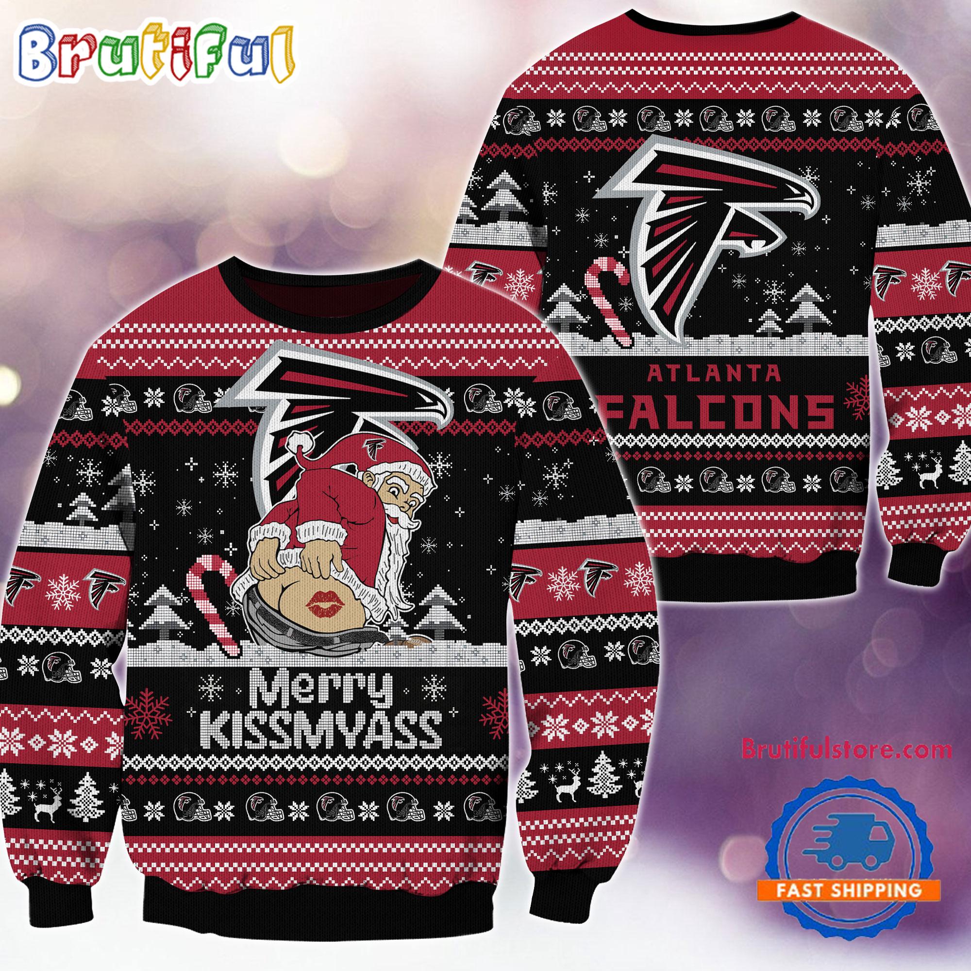 Atlanta Falcons NFL 2024 Merrykissmyass Funny Santa Claus Christmas Ugly Sweater
