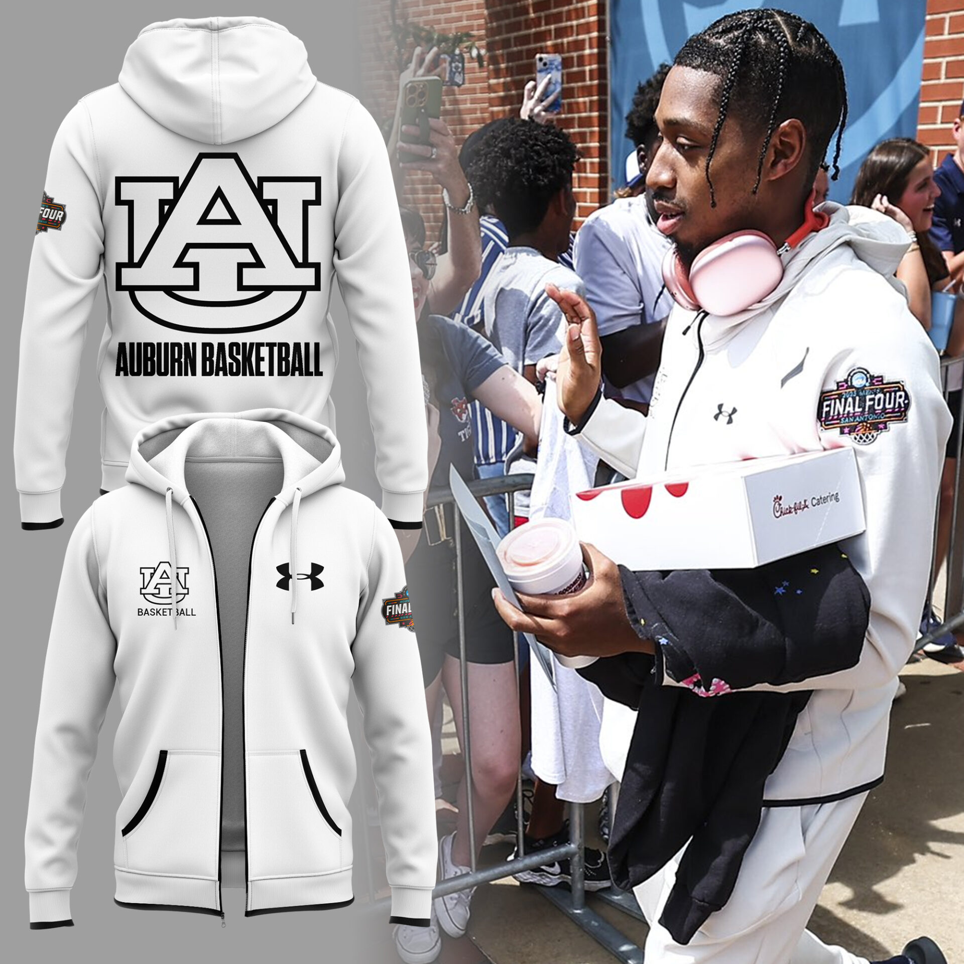 Auburn Basketball Final Four White Zip Hoodie Gifts For Basketball Player