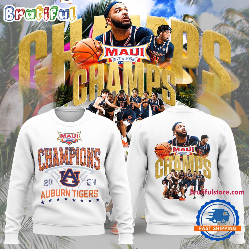 Auburn Tigers Basketball 2024 Maui Invitational Champions White Sweatshirt