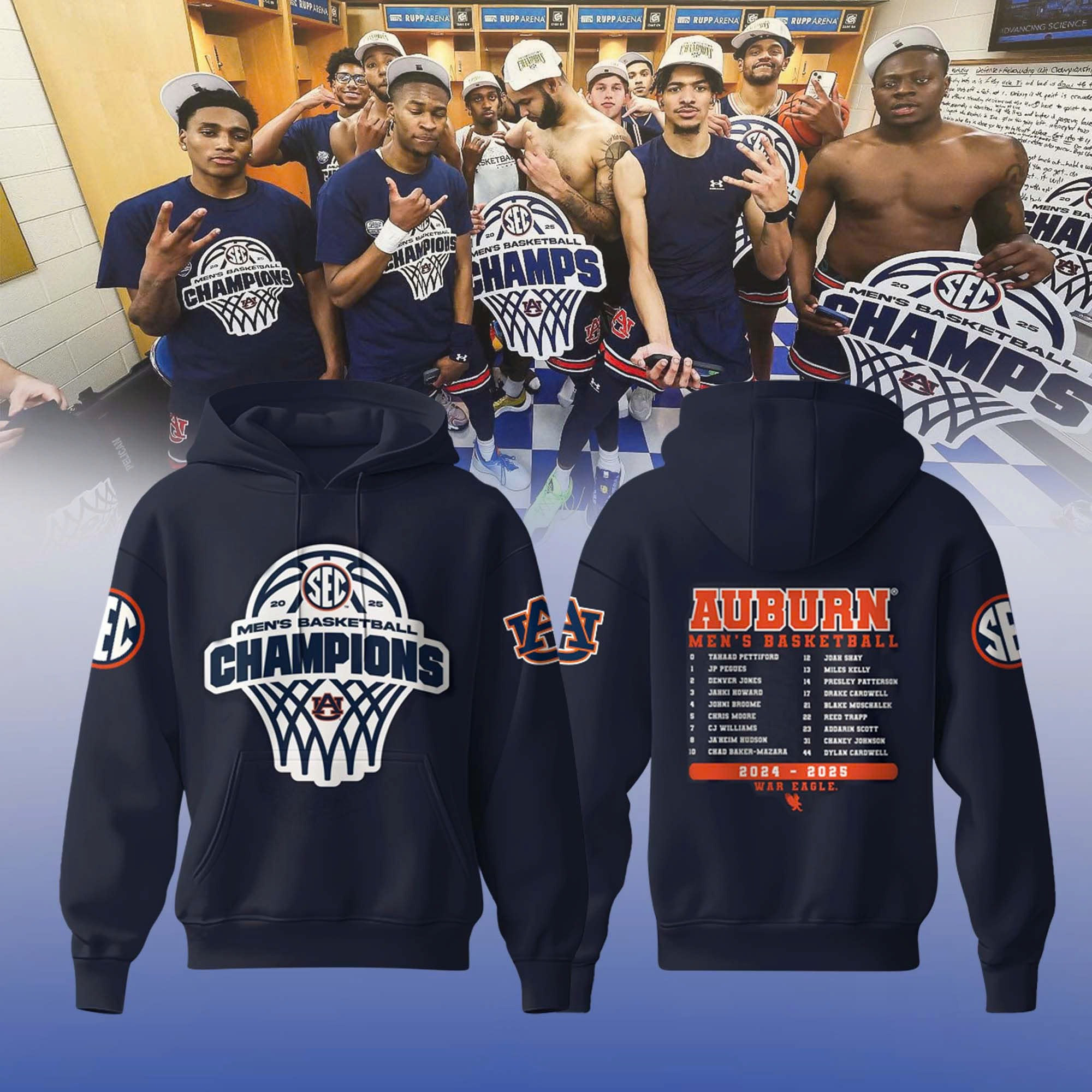 Auburn Tigers MenÃ¢â‚¬â„¢s Basketball SEC Champions 2025 Hoodie Auburn Championship Merch Gifts