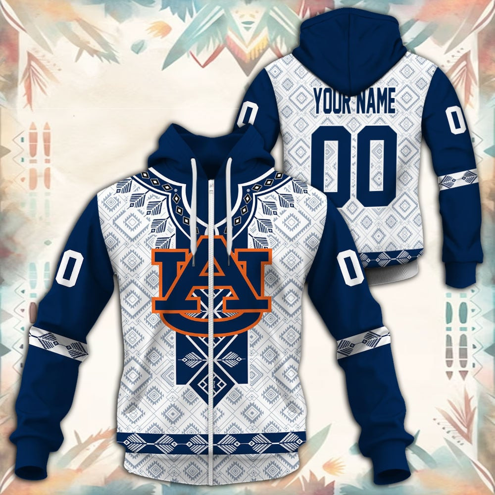 Auburn Tigers Native Tribal Custom Name And Number 3D printed Sweatshirt Hoodie Zipped Hoodie