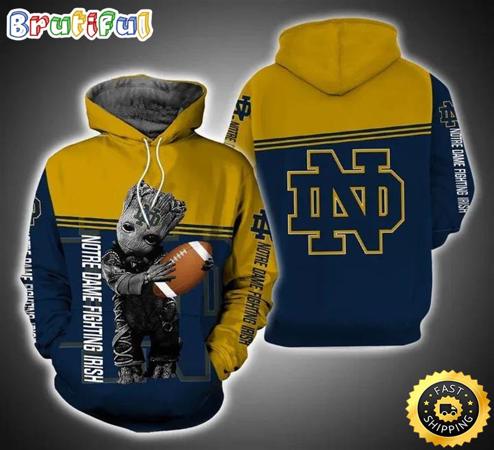Baby Groot Hug Ball Notre Dame Fighting Irish 3d Hoodie College Baseball Apparel