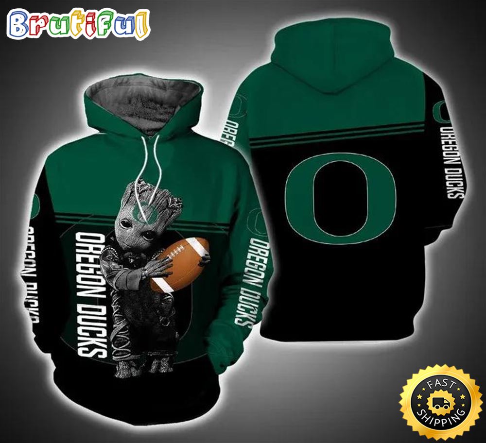 Baby Groot Hug Ball Oregon Ducks 3d Hoodie Oregon Ducks Fans Gift